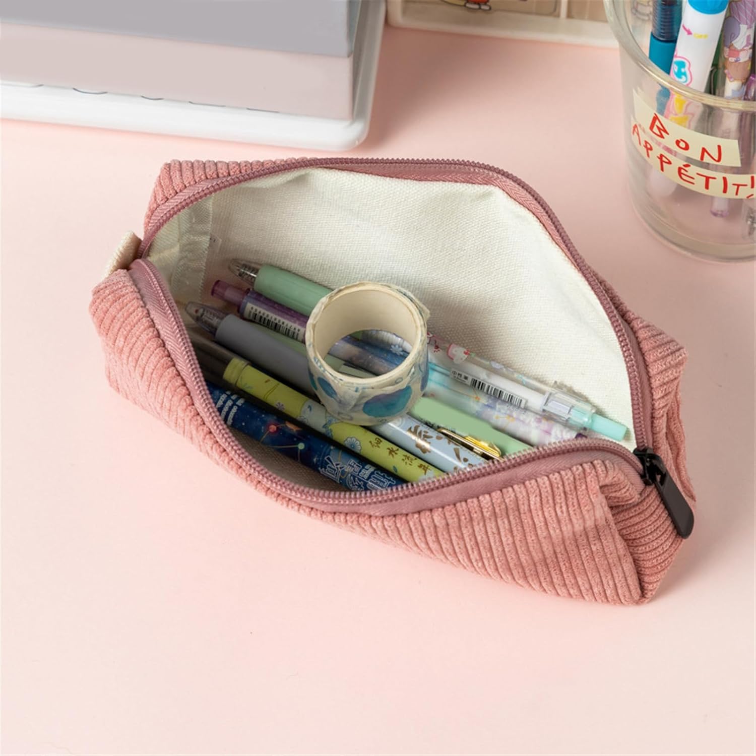 Trousse Velours Côtelé Grande Capacité avec Fermeture Éclair – Image 5