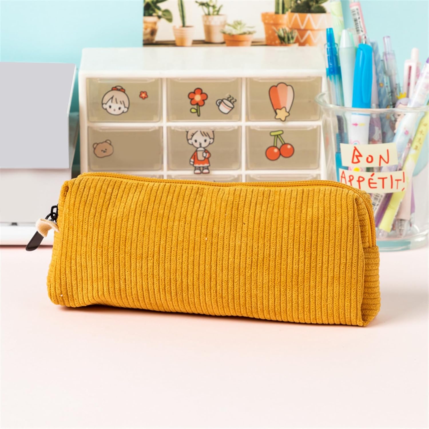 Trousse Velours Côtelé Grande Capacité avec Fermeture Éclair – Image 8