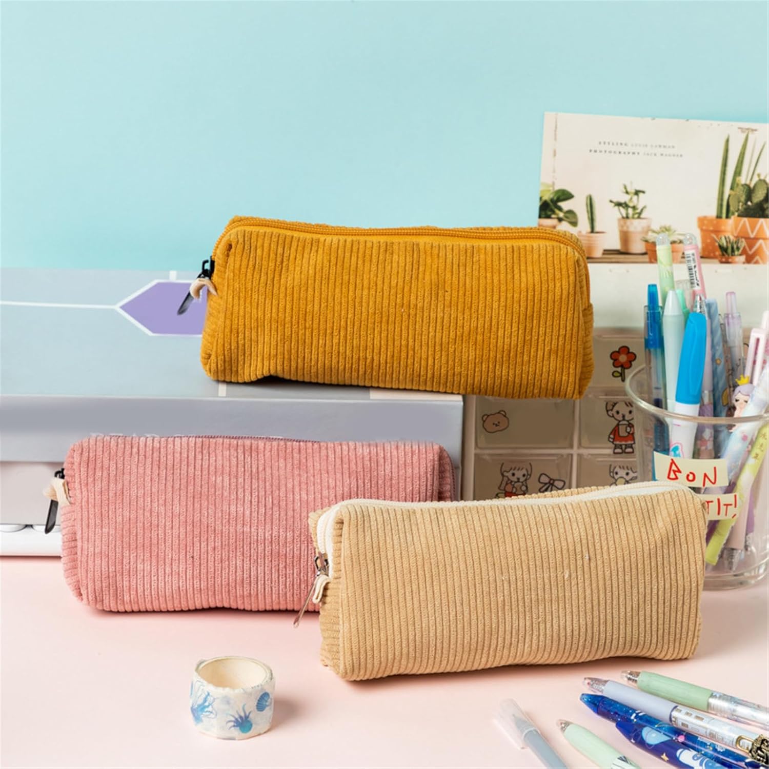 Trousse Velours Côtelé Grande Capacité avec Fermeture Éclair – Image 9
