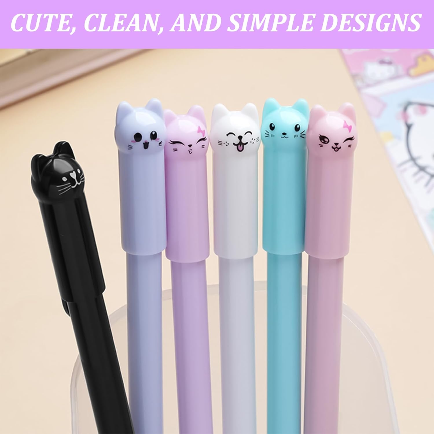 Stylos à Bille Effaçables Chat Mignon - Lot de 6 – Image 4