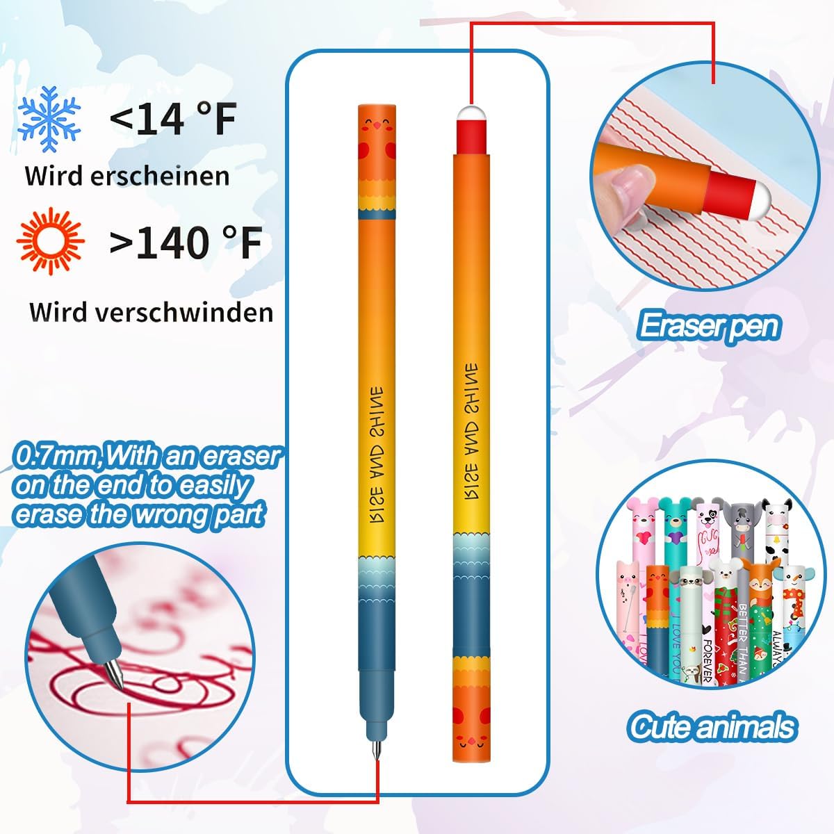 Lot de 12 Stylos Gel Effaçables + Trousse Kawaii Requin – Image 3