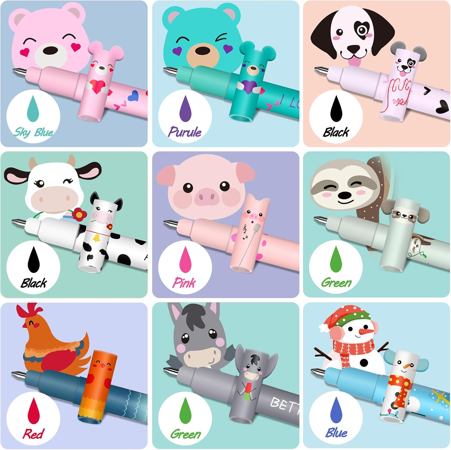 Lot de 12 Stylos Gel Effaçables + Trousse Kawaii Requin – Image 4