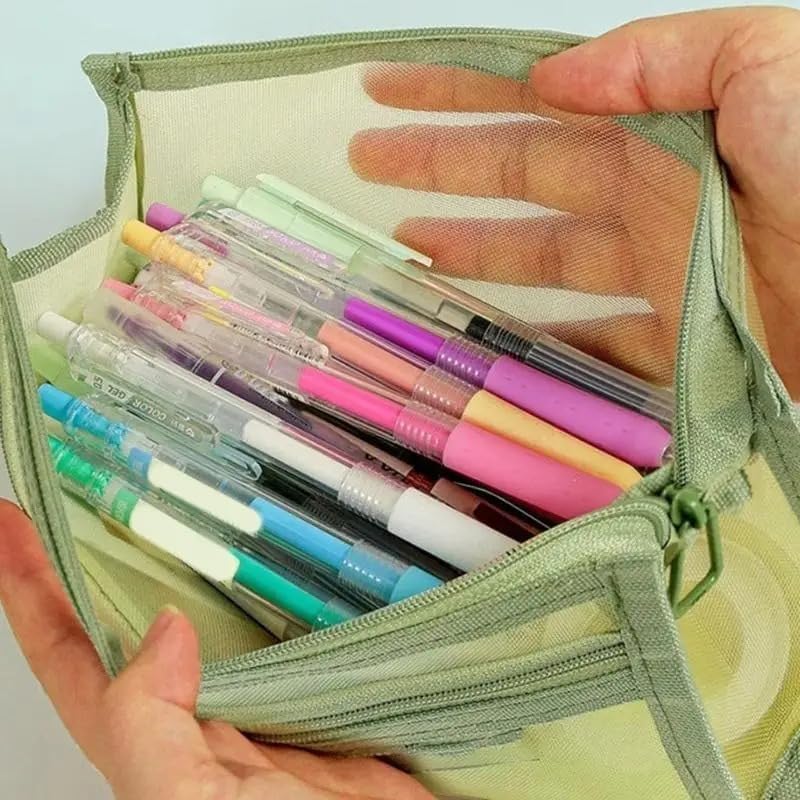 Trousse à Stylos Double Couche - Grande Capacité Verte – Image 3