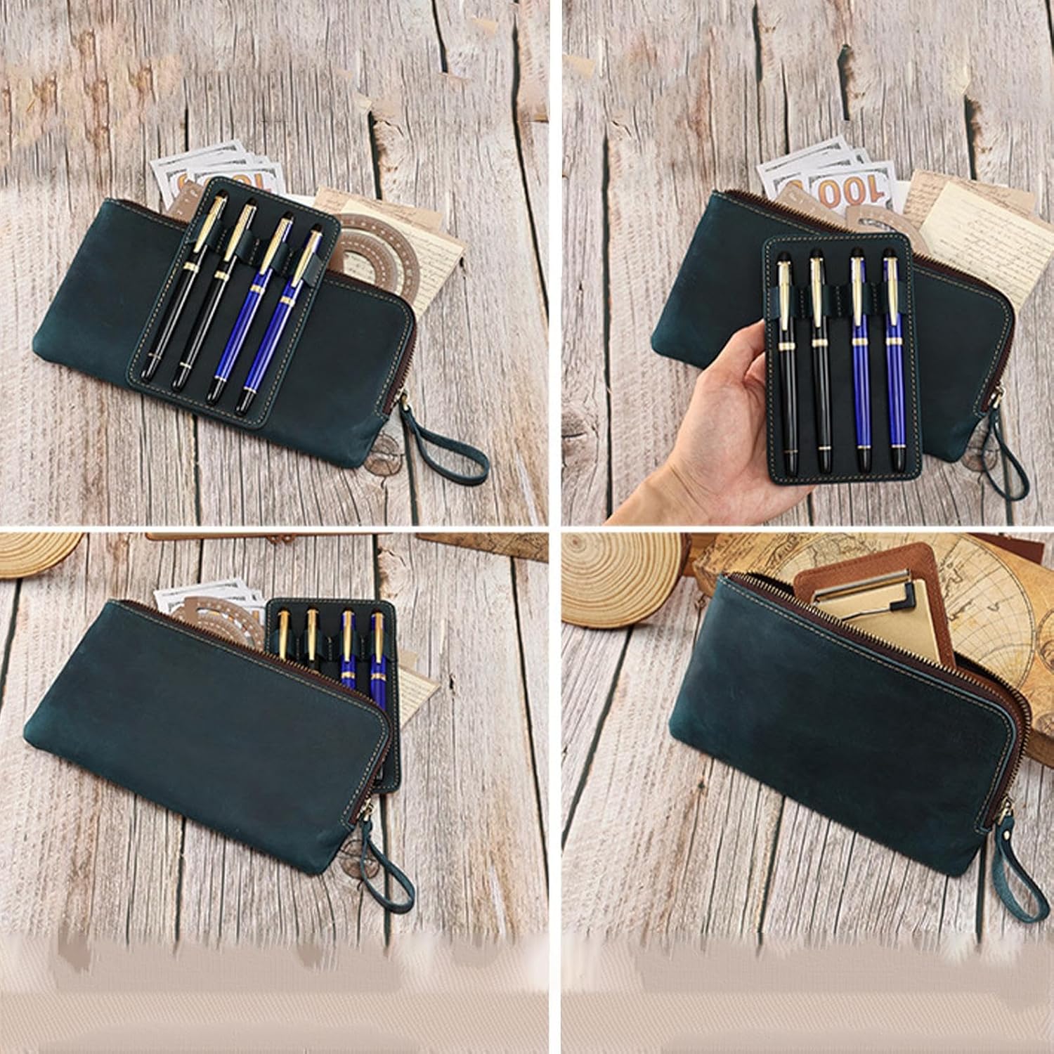 Trousse en Cuir Vintage - Étui Zippé 4 Stylos – Image 5