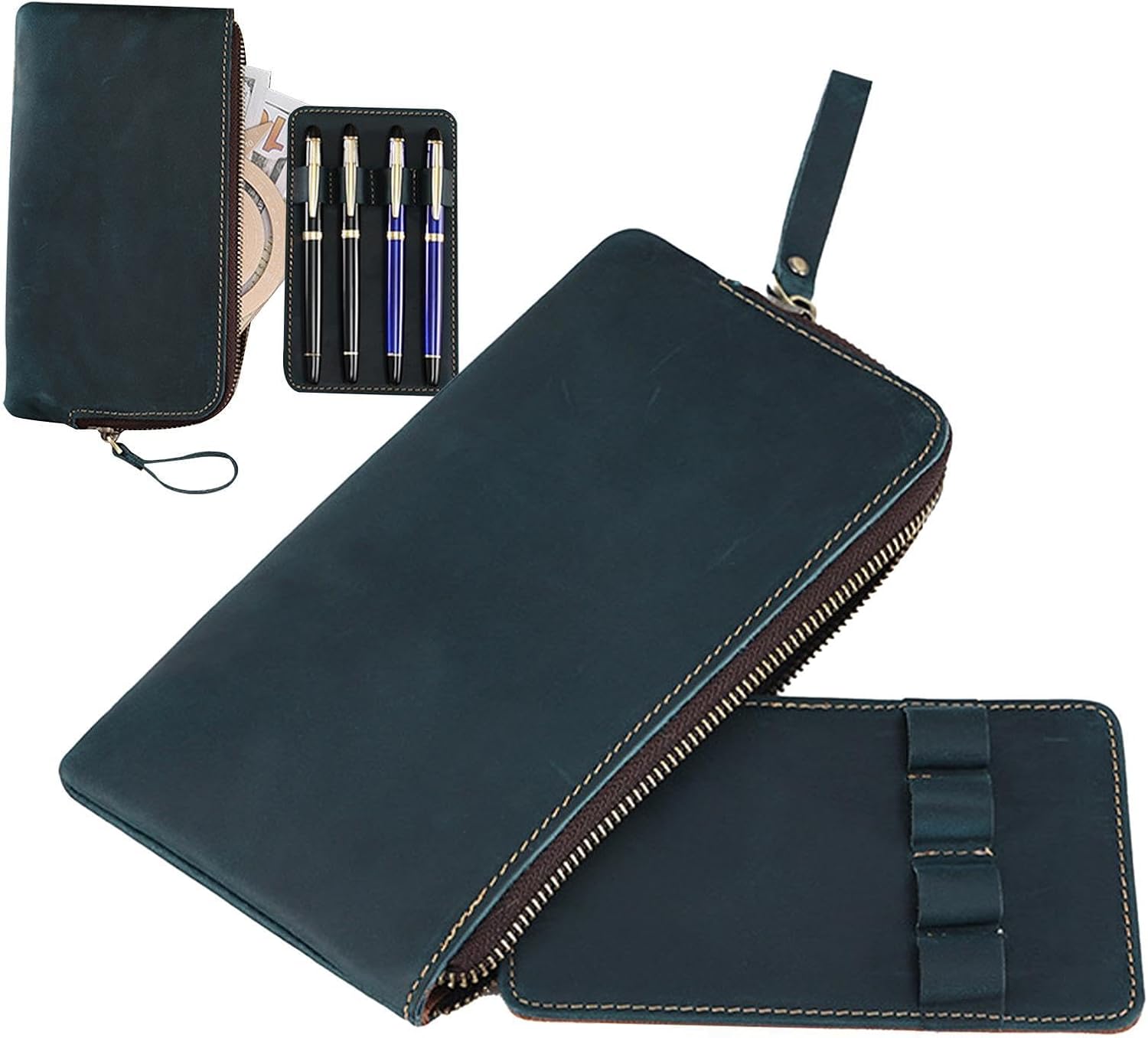 Trousse en Cuir Vintage - Étui Zippé 4 Stylos – Image 6