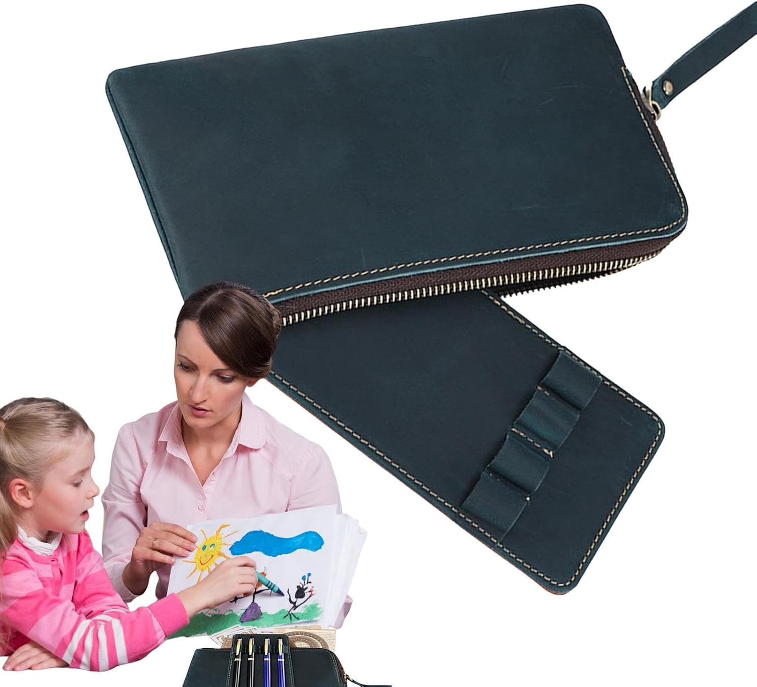 Trousse en Cuir Vintage - Étui Zippé 4 Stylos – Image 8
