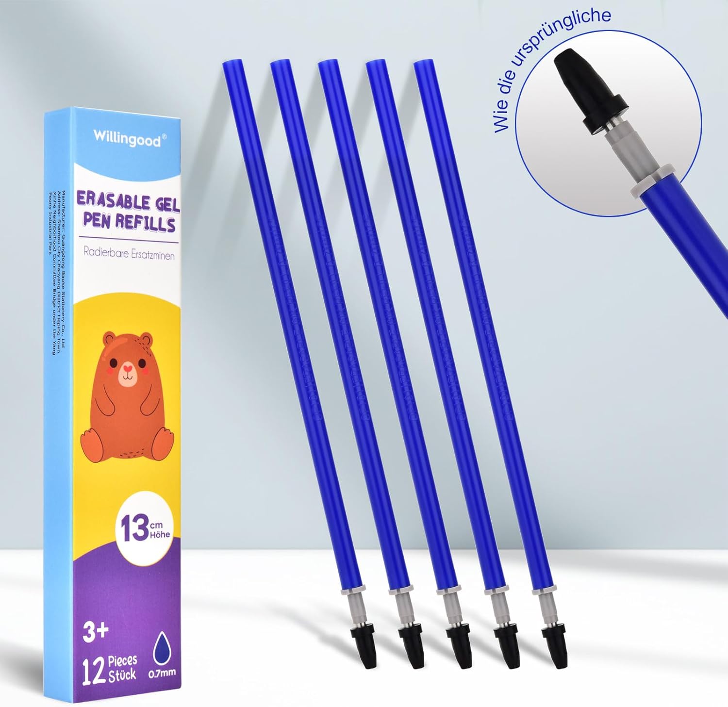 Recharge Stylo Gel Effaçable 14 Pièces - Encre Bleue 0,7 mm – Image 4