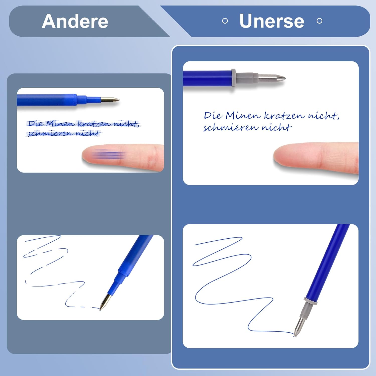 Recharge Stylo Gel Effaçable 14 Pièces - Encre Bleue 0,7 mm – Image 5