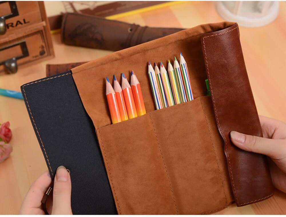 Trousse en Cuir Vintage Brun - Étui à Crayons Polyvalent – Image 6