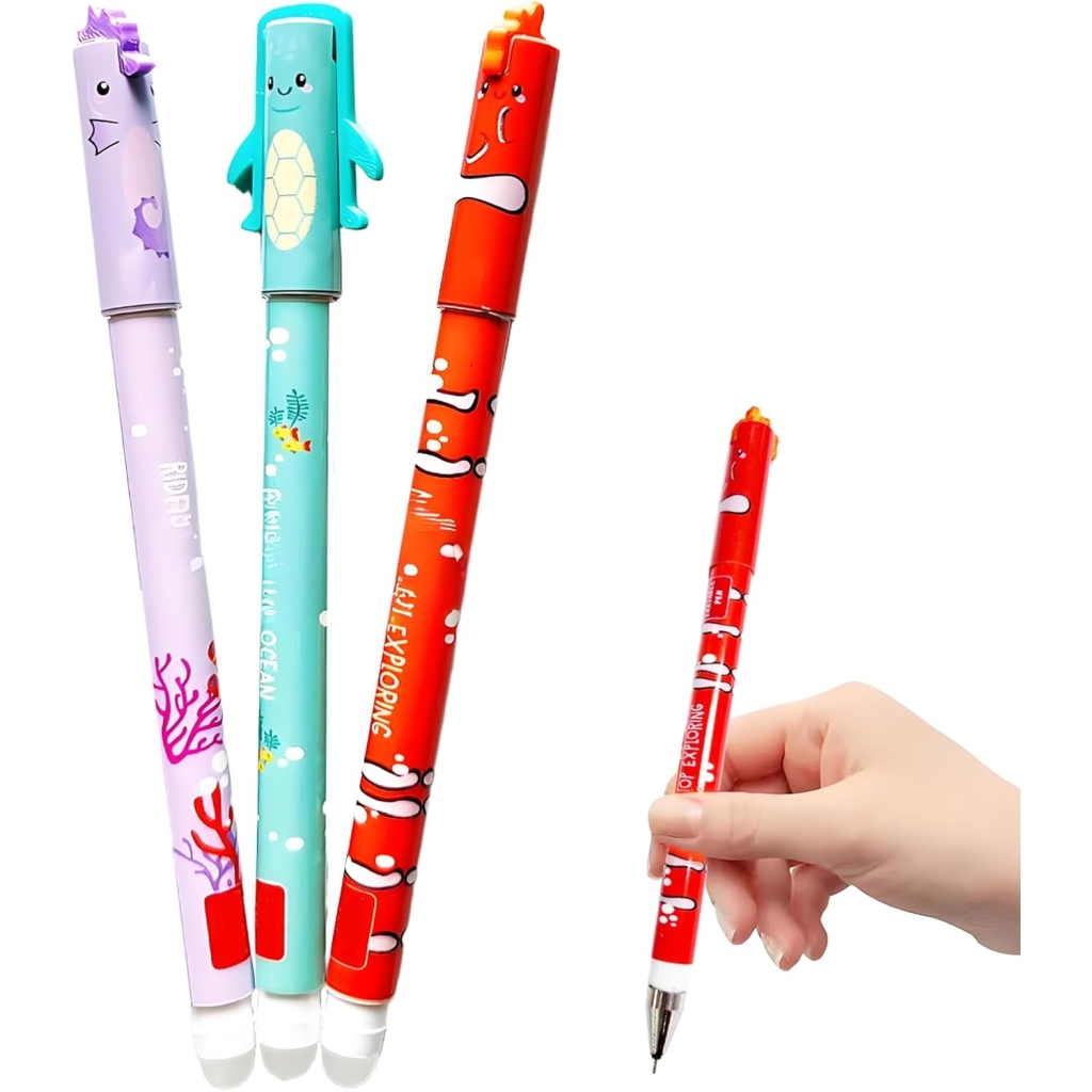 Lot de 3 Stylos Gel Effaçables Animaux Marins