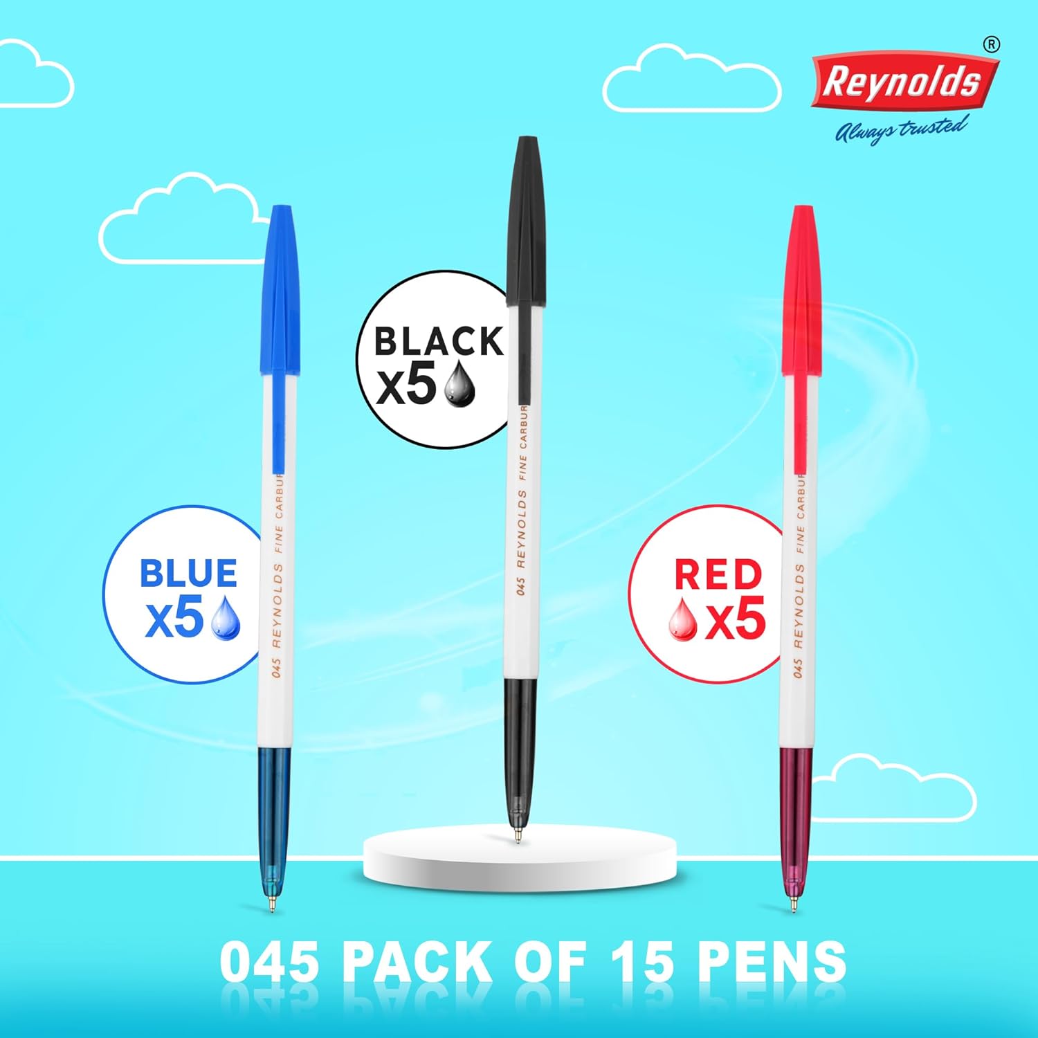 Lot de 15 Stylos à Bille Reynolds : 5 Bleus, 5 Noirs, 5 Rouges – Image 4