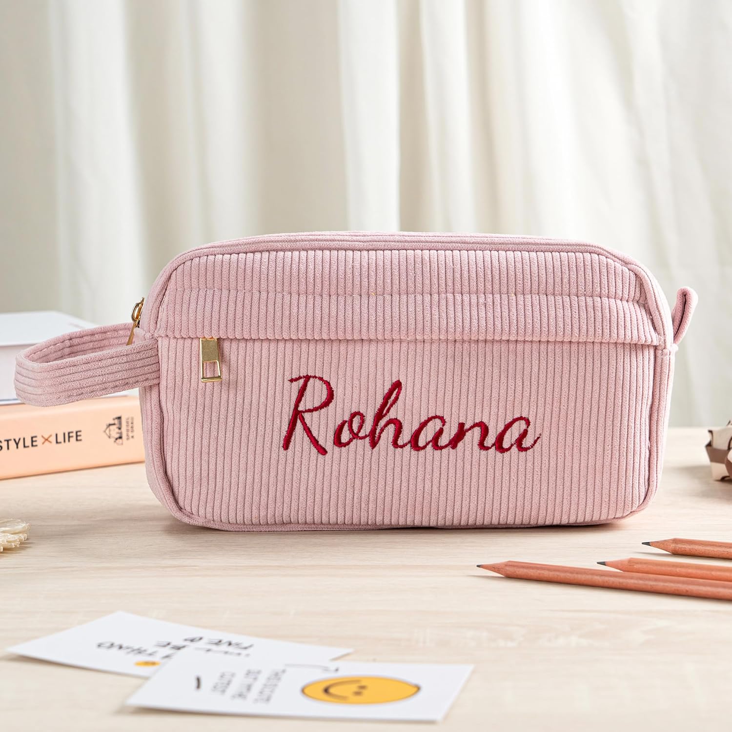 Trousse à Stylos Brodée Personnalisable en Velours – Image 4