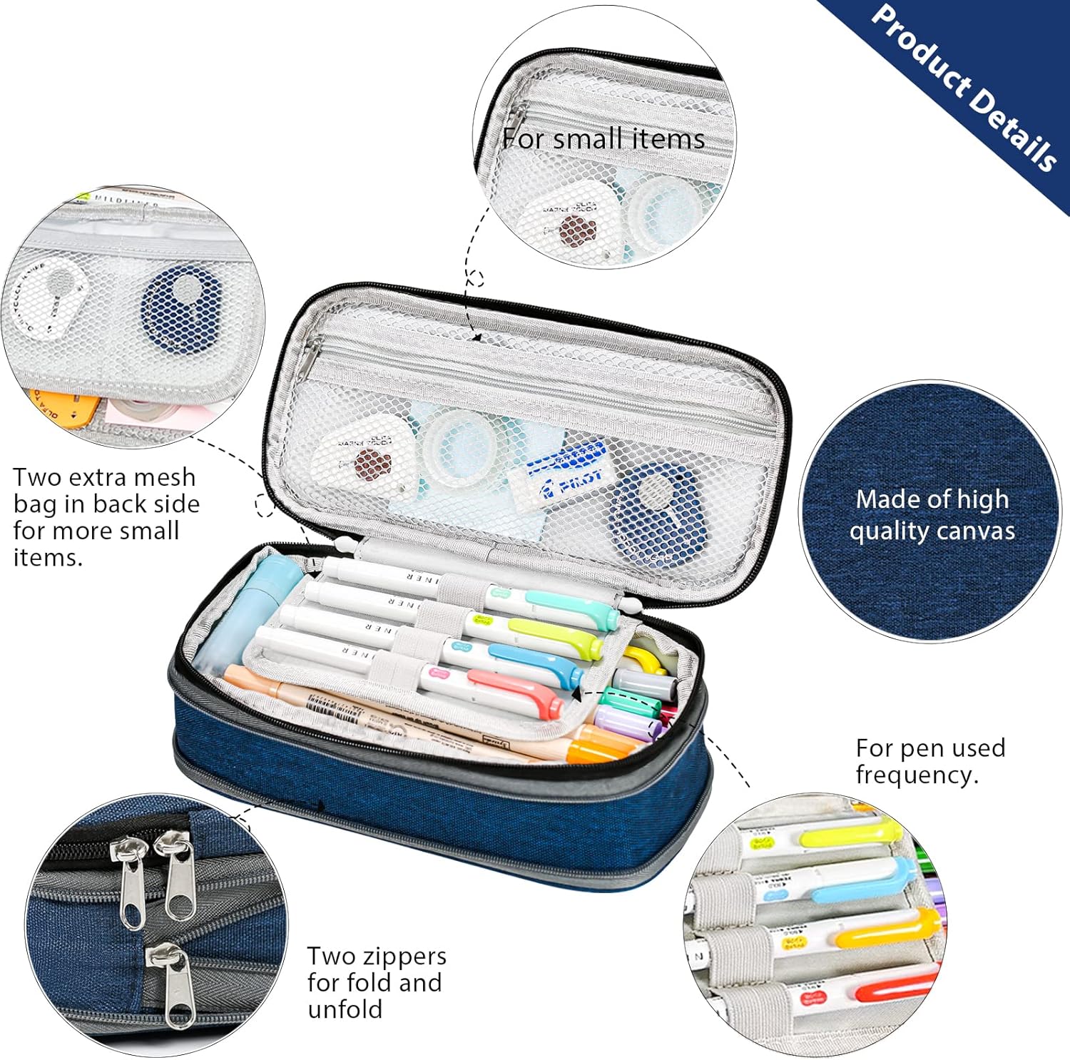 Trousse Scolaire Pliable Grande Capacité - Bleu – Image 4
