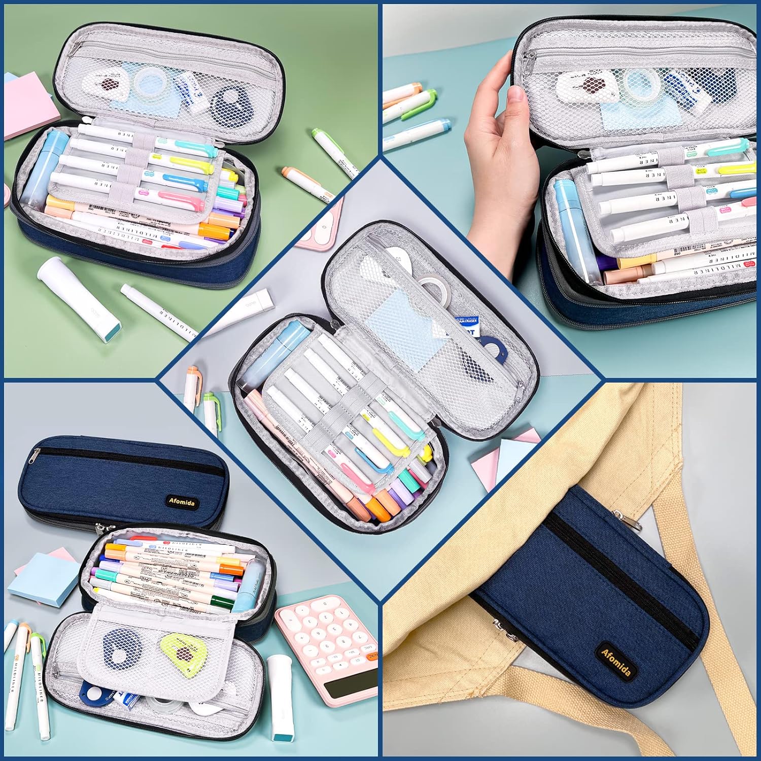 Trousse Scolaire Pliable Grande Capacité - Bleu – Image 6