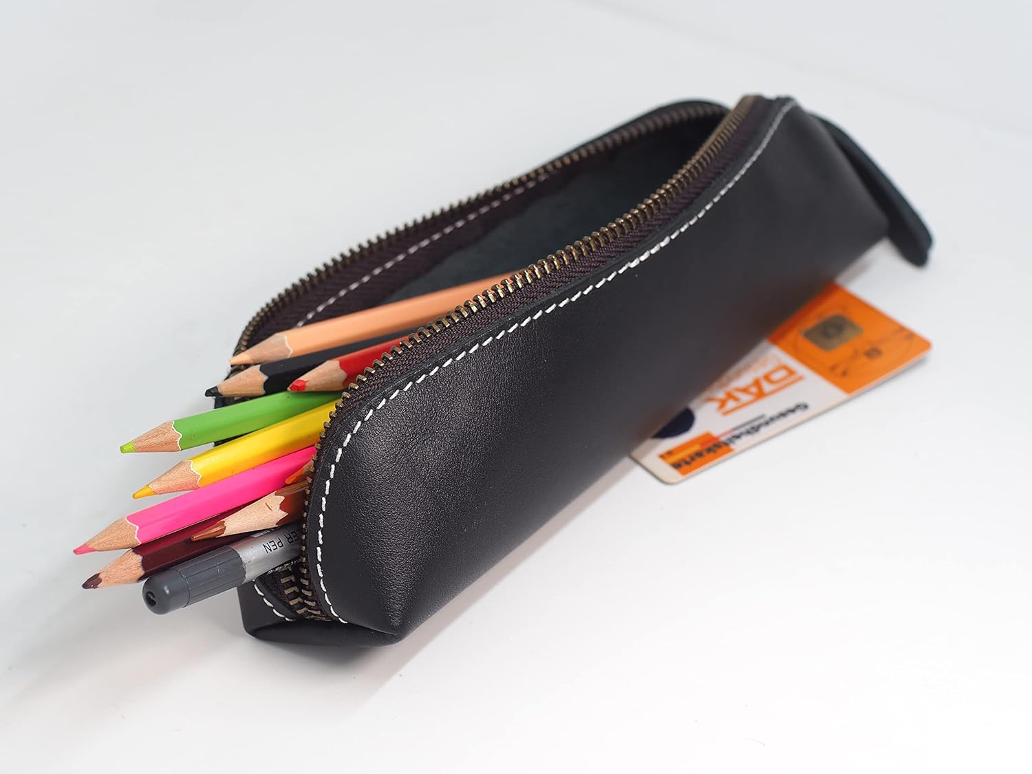 Trousse à Crayons en Cuir Noir Fait Main – Image 5
