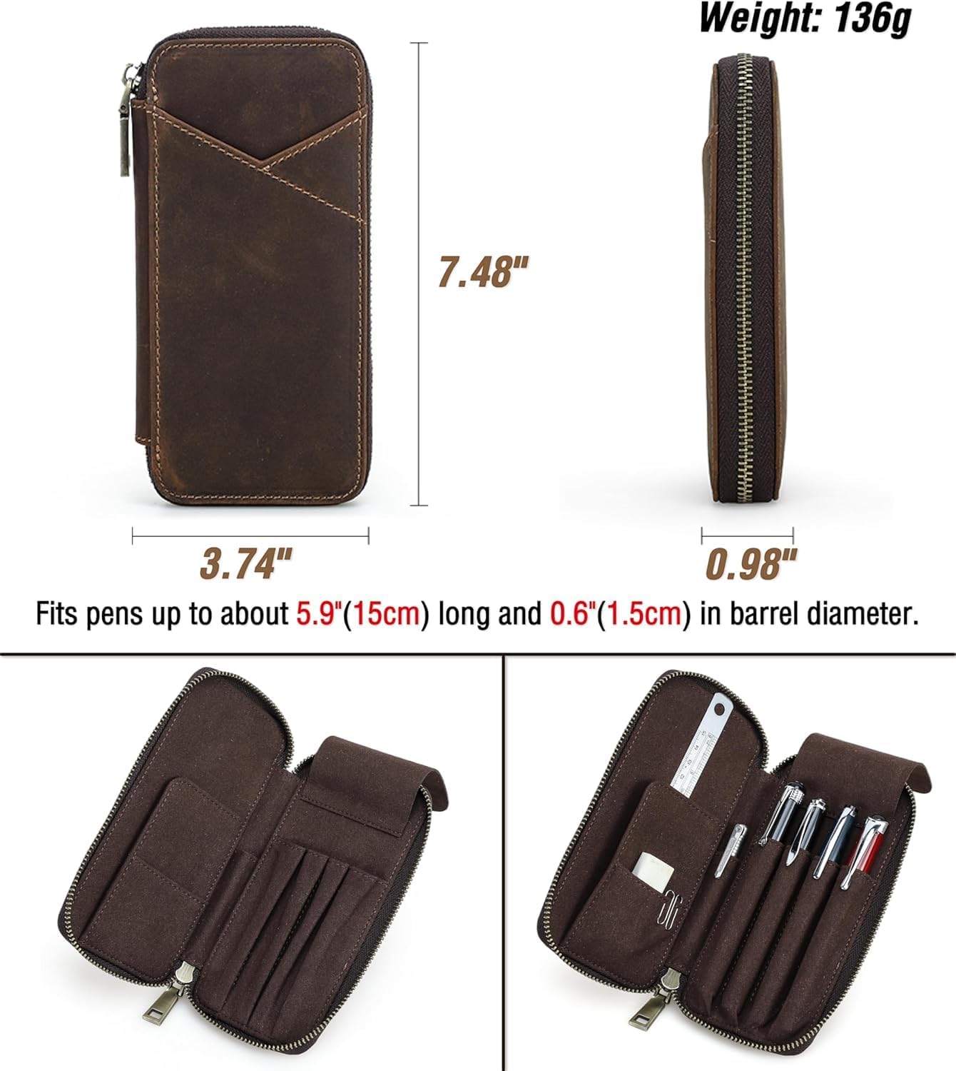 Trousse à Stylos en Cuir Vintage 4 Emplacements – Image 2