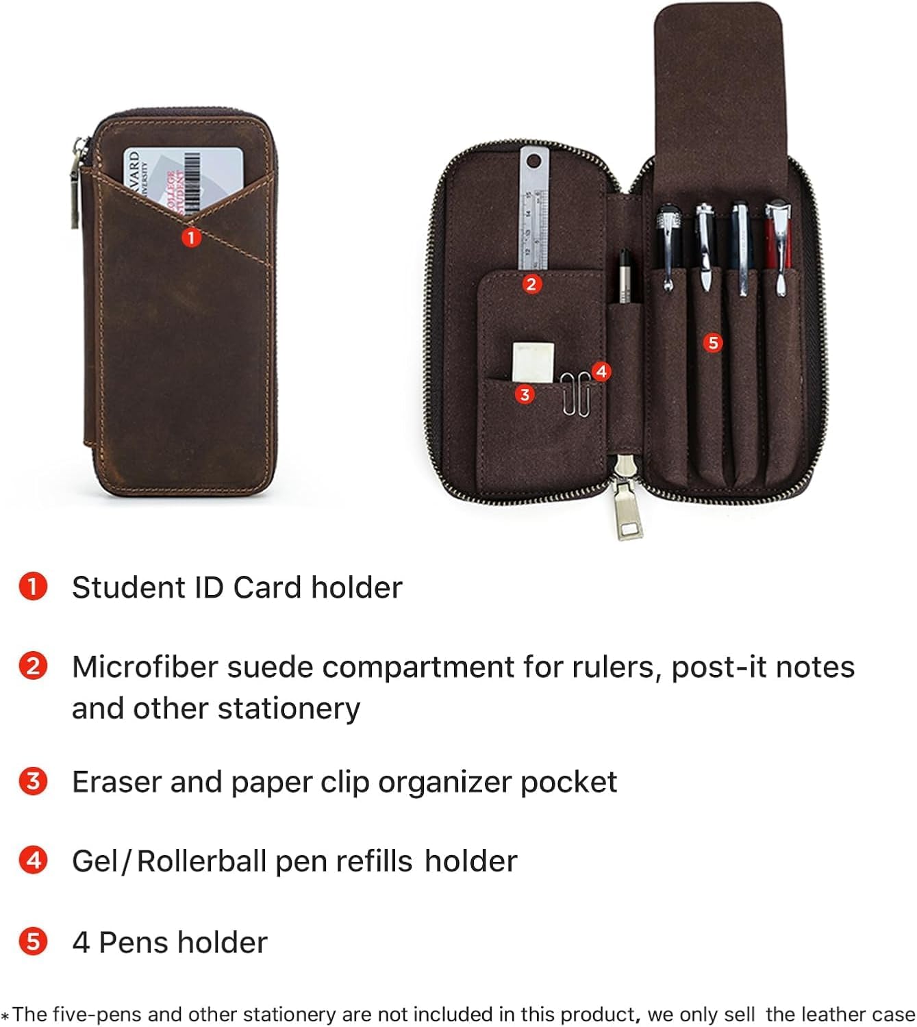 Trousse à Stylos en Cuir Vintage 4 Emplacements – Image 4