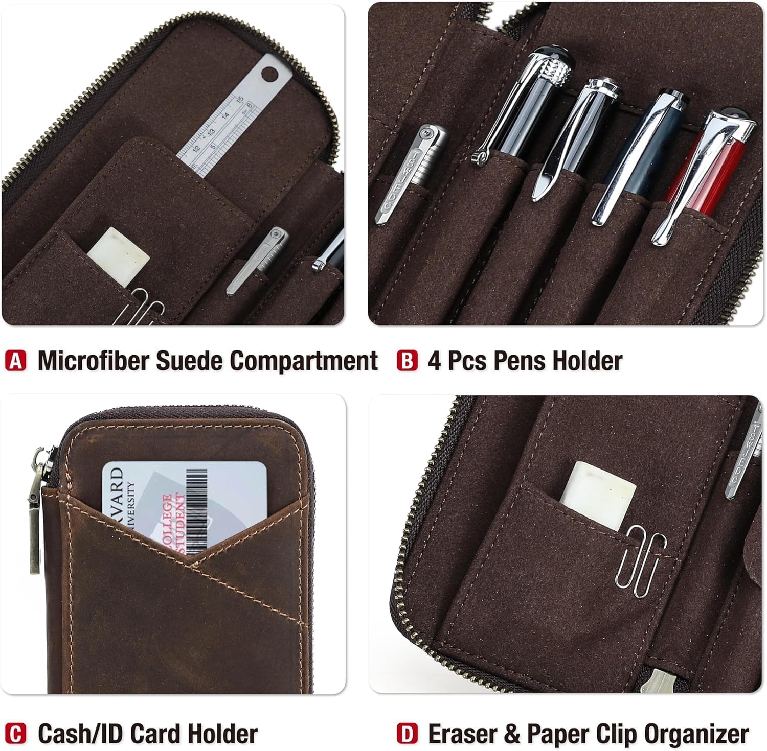 Trousse à Stylos en Cuir Vintage 4 Emplacements – Image 5