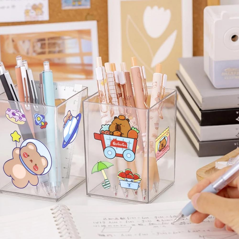 Set de Pots à Crayon Transparent avec Autocollants – Image 4