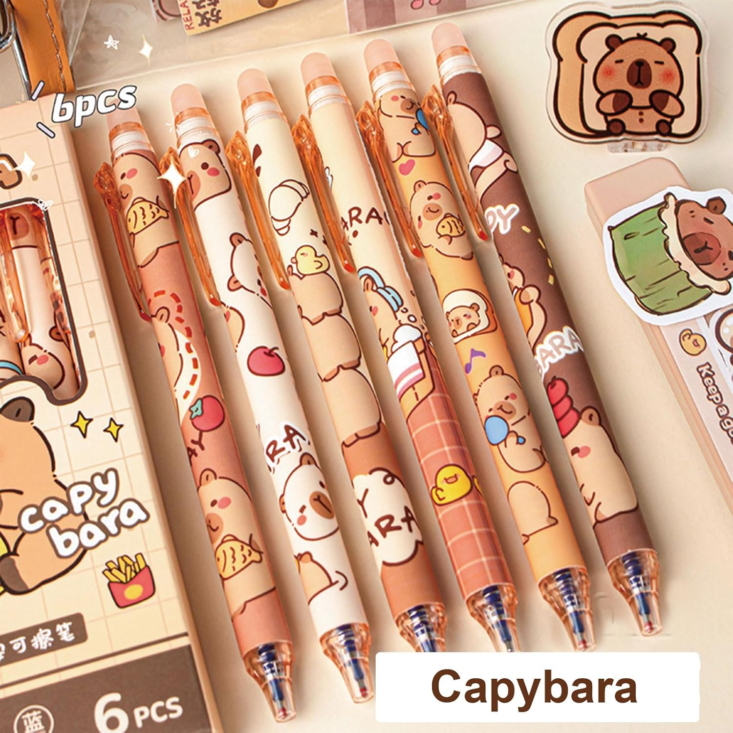 Lot de 6 Stylos Effaçables Capybara 0,5 mm – Image 2