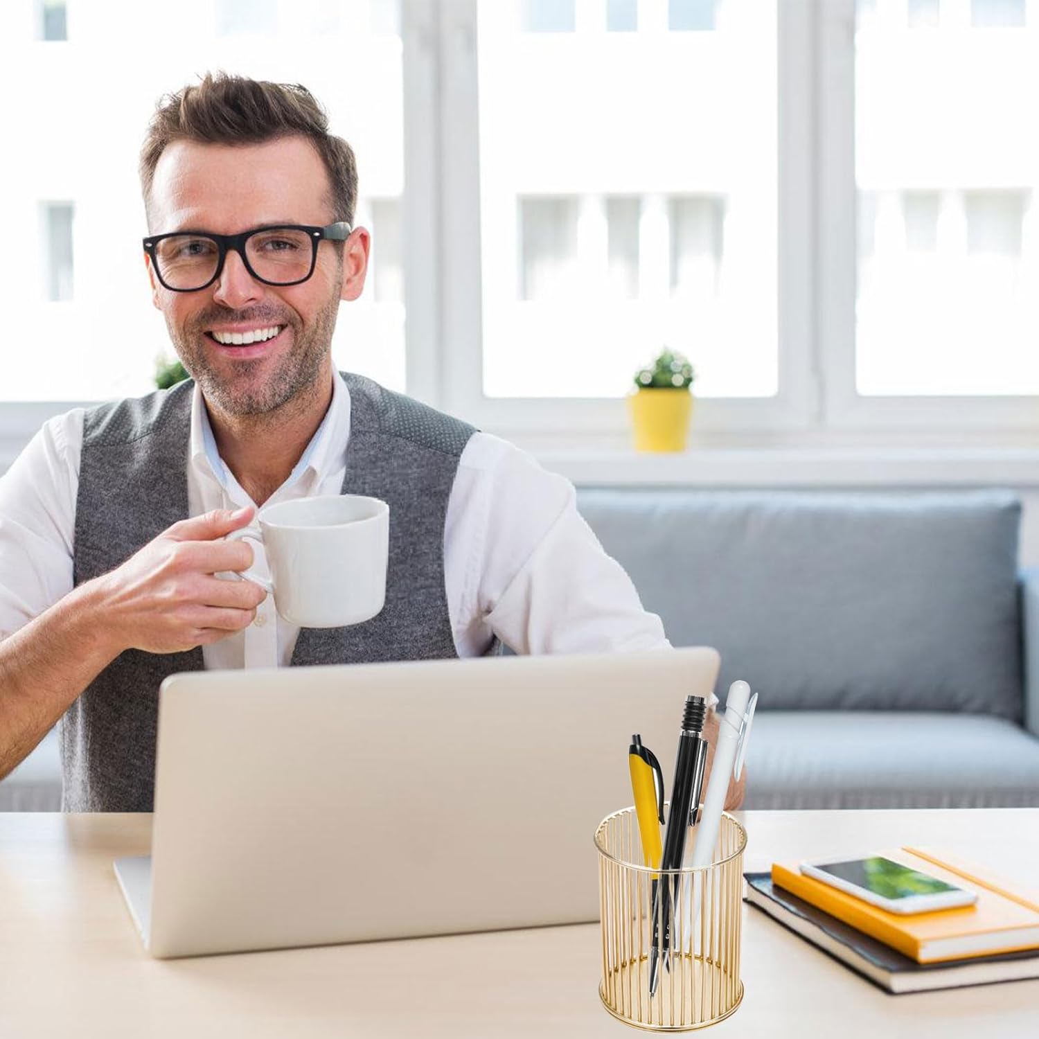 Lot de 2 Pot à Crayons Métal Doré – Image 2