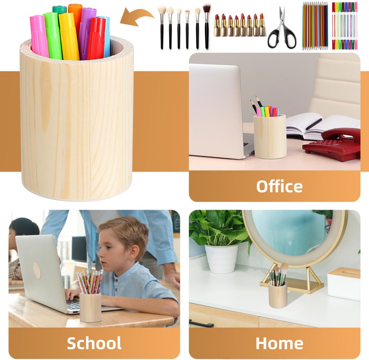 Lot de 6 Pots à Crayons en Bois - Organiseur Bureau – Image 6
