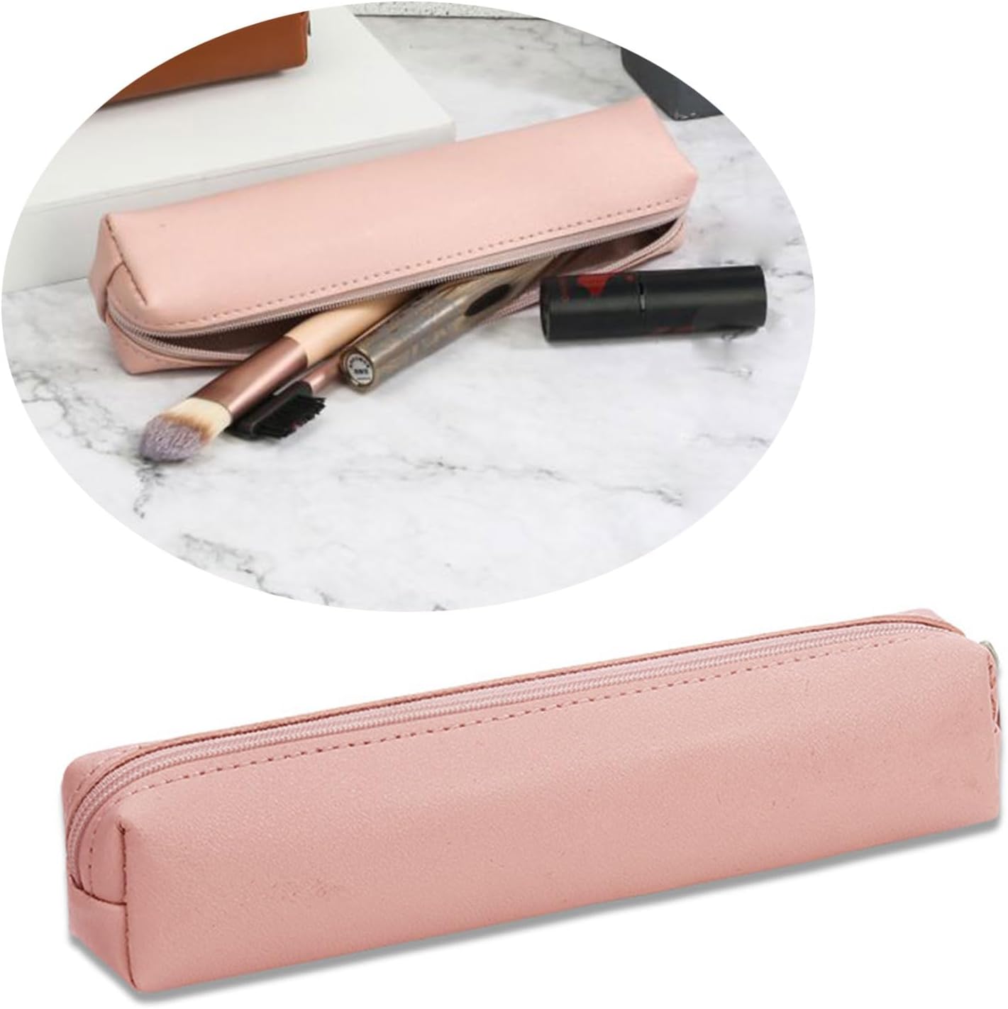 Trousse à crayons en cuir noire zippered – Image 2