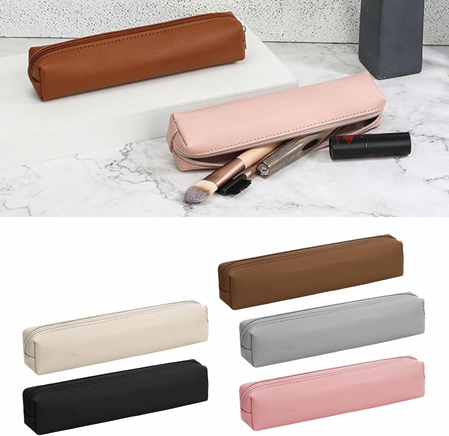 Trousse à crayons en cuir noire zippered – Image 4