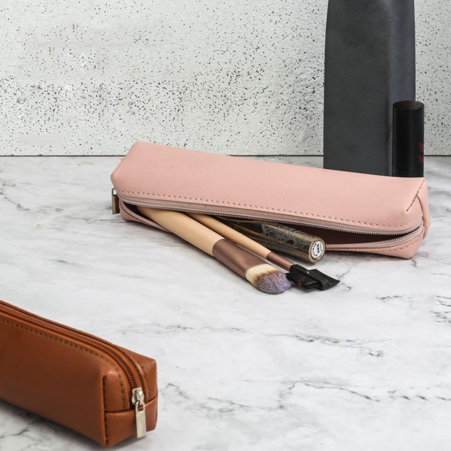 Trousse à crayons en cuir noire zippered – Image 6