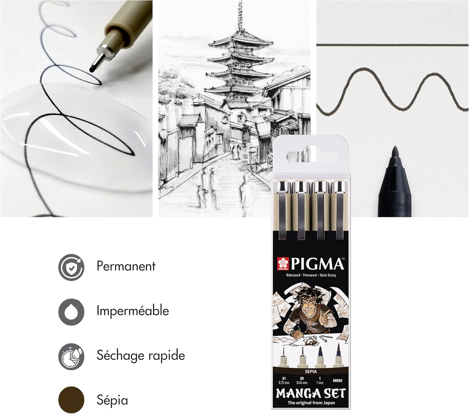Lot de 4 Stylos Sépia Pigma Manga – Image 3