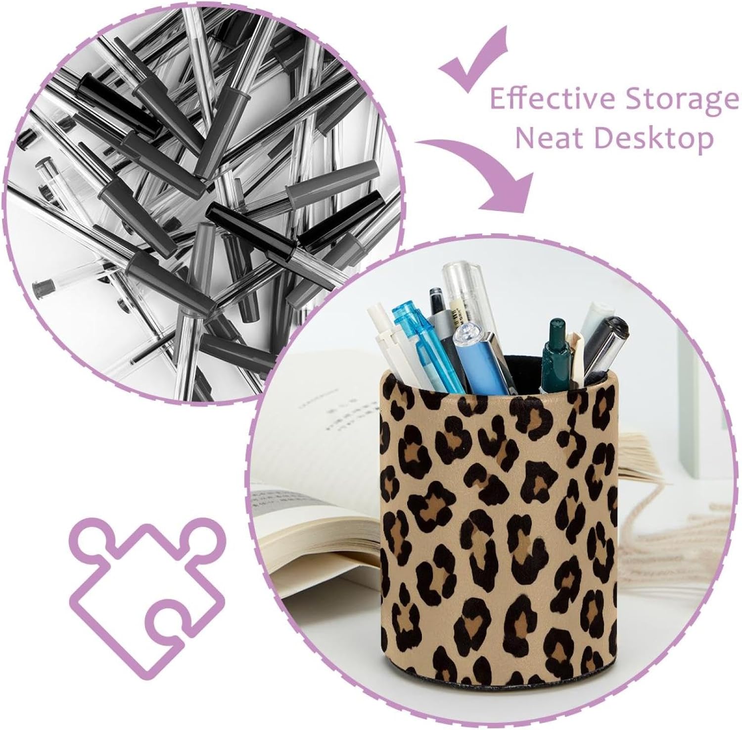 Pot à crayon Léopard en cuir – Image 4