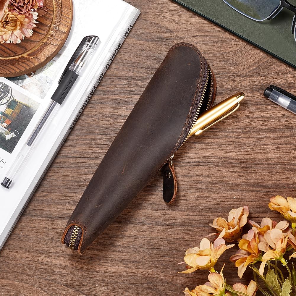 Étui à Stylos en Cuir Véritable - Brun Coco – Image 4