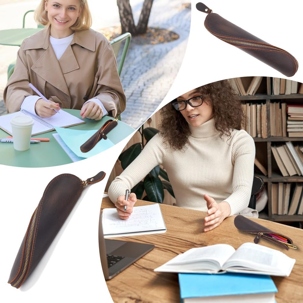 Étui à Stylos en Cuir Véritable - Brun Coco – Image 5