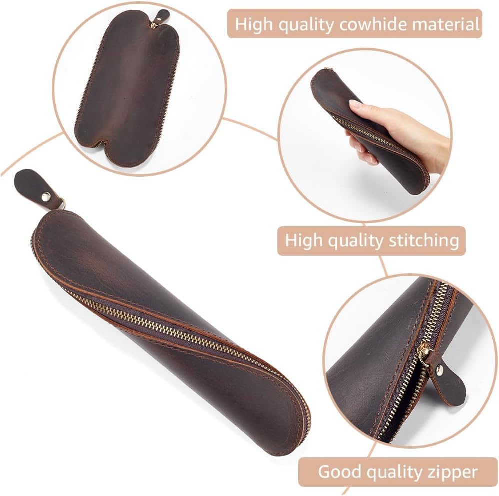 Étui à Stylos en Cuir Véritable - Brun Coco – Image 6