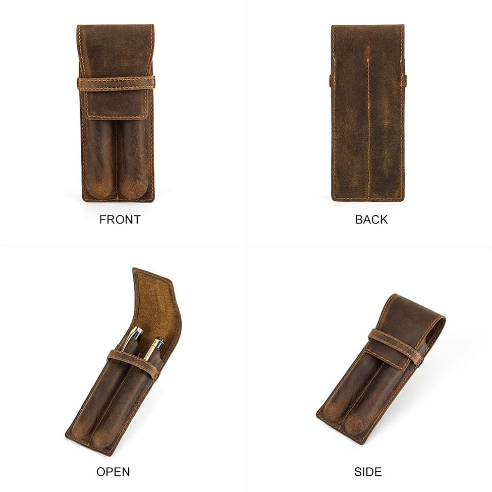 Étui à Stylos en Cuir Vintage, Fait Main et Élégant – Image 3