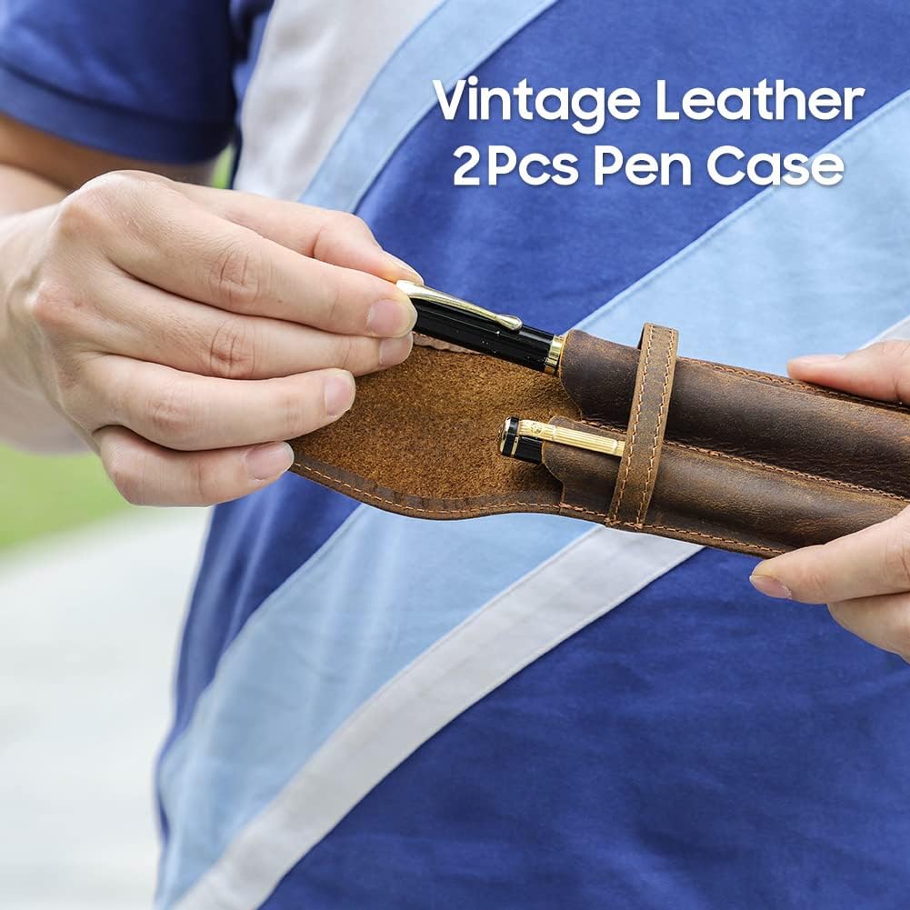 Étui à Stylos en Cuir Vintage, Fait Main et Élégant – Image 7