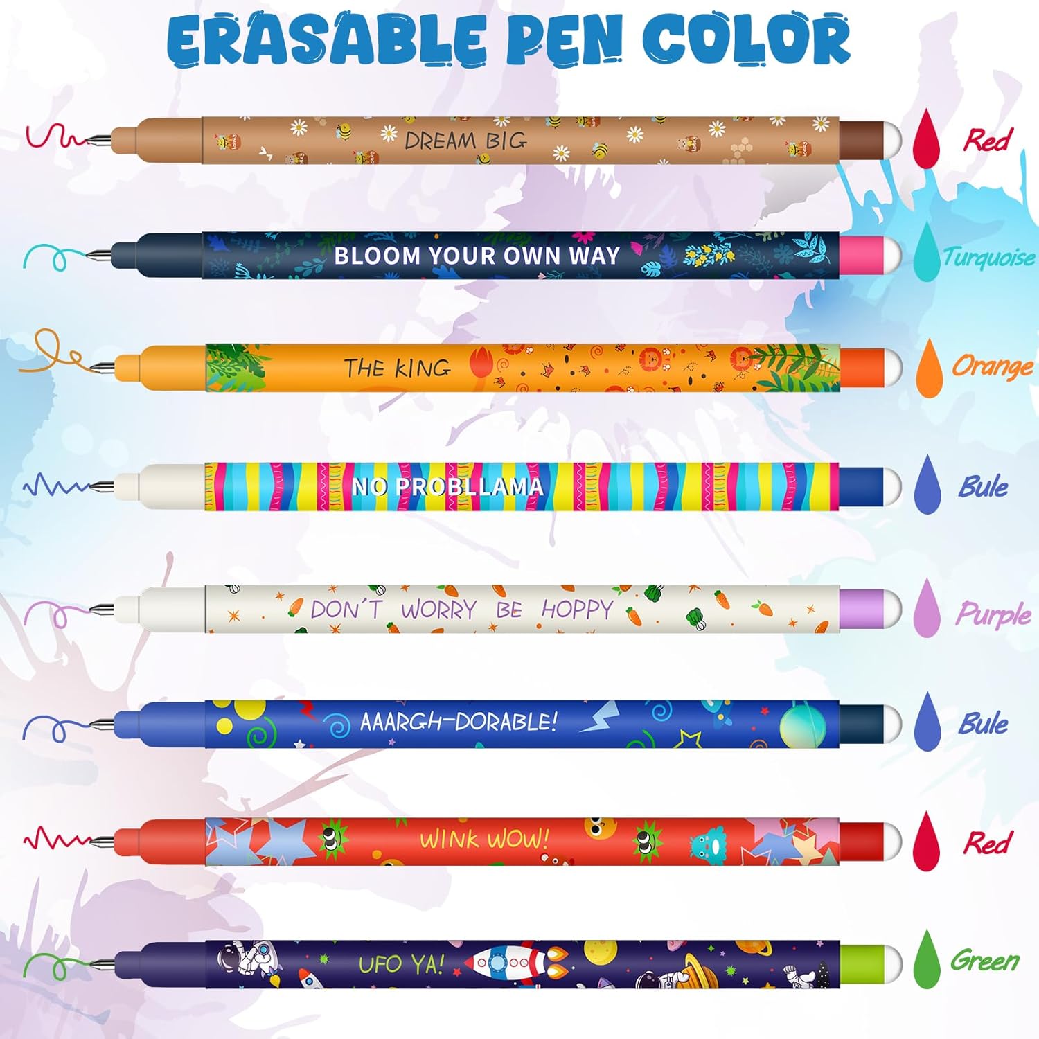 Lot de 16 Stylos Gel Effaçables + 12 Recharges – Image 3