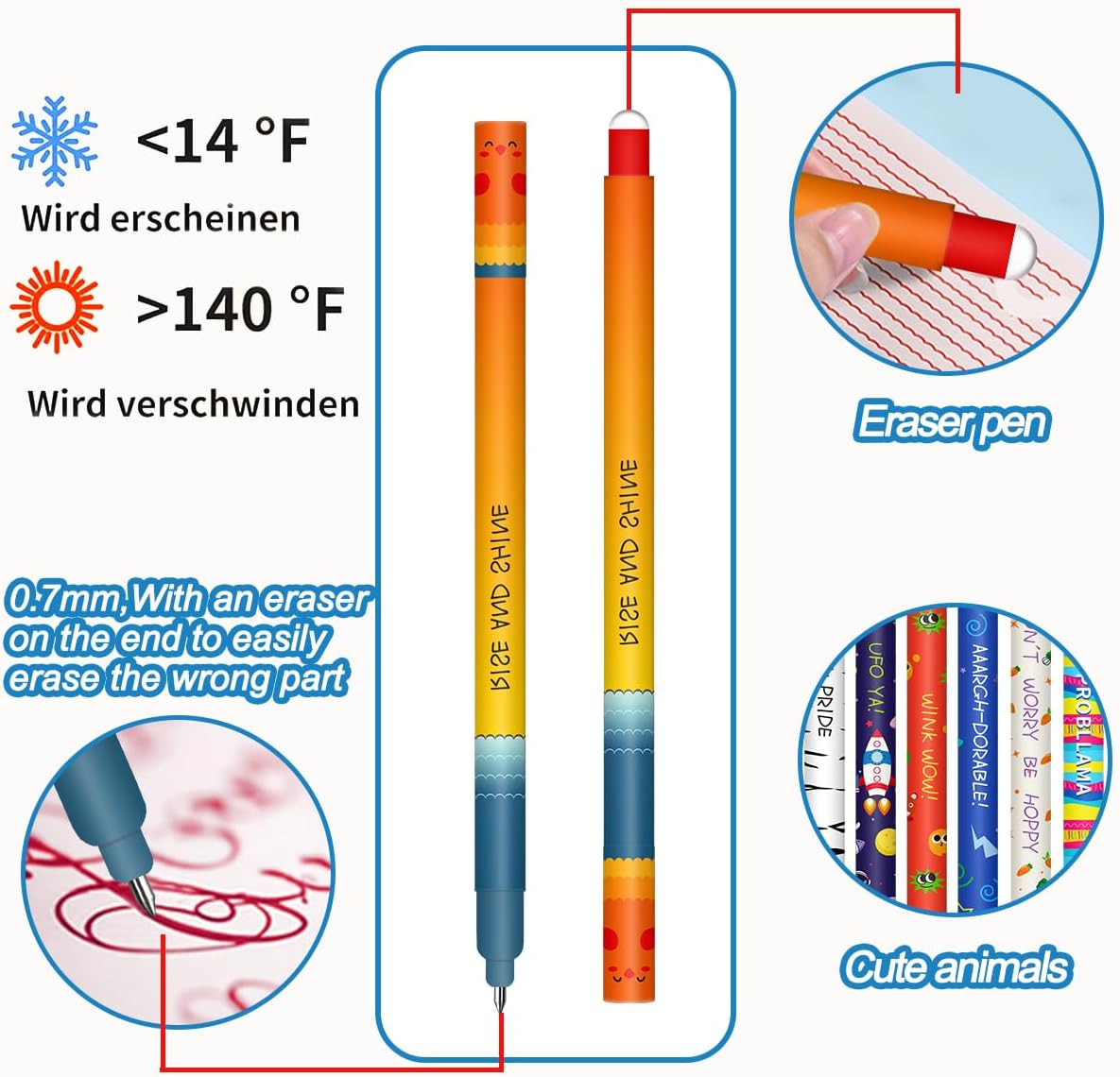 Lot de 16 Stylos Gel Effaçables + 12 Recharges – Image 5