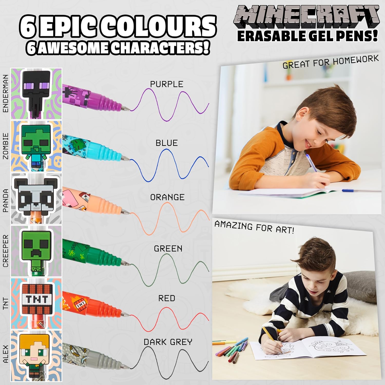 Stylos Gel Effaçables Minecraft - Pack de 6 Colorés – Image 3