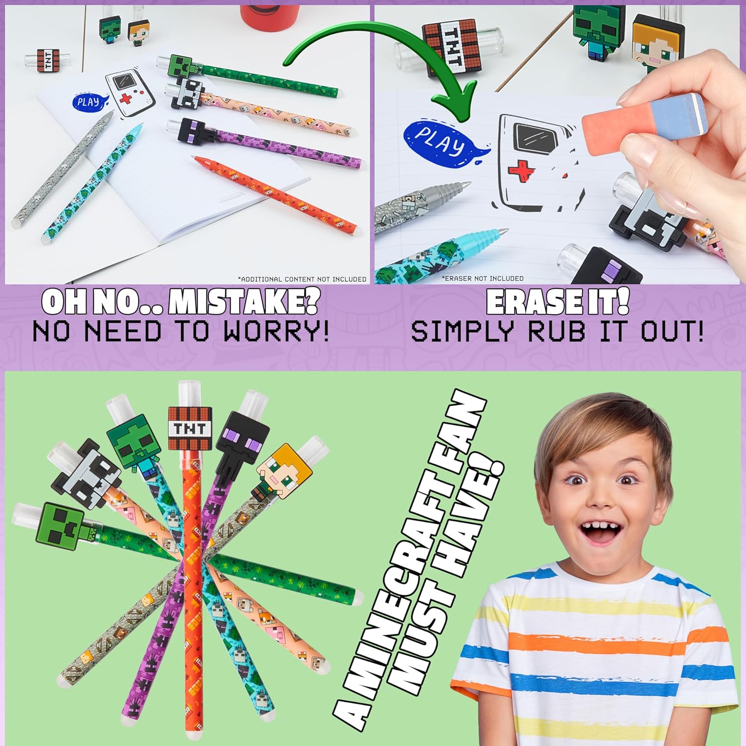 Stylos Gel Effaçables Minecraft - Pack de 6 Colorés – Image 4