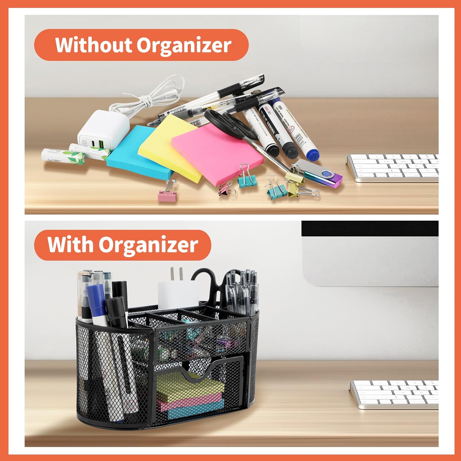 Organisateur de Bureau Noir avec Tiroir et Pot à Crayons – Image 5
