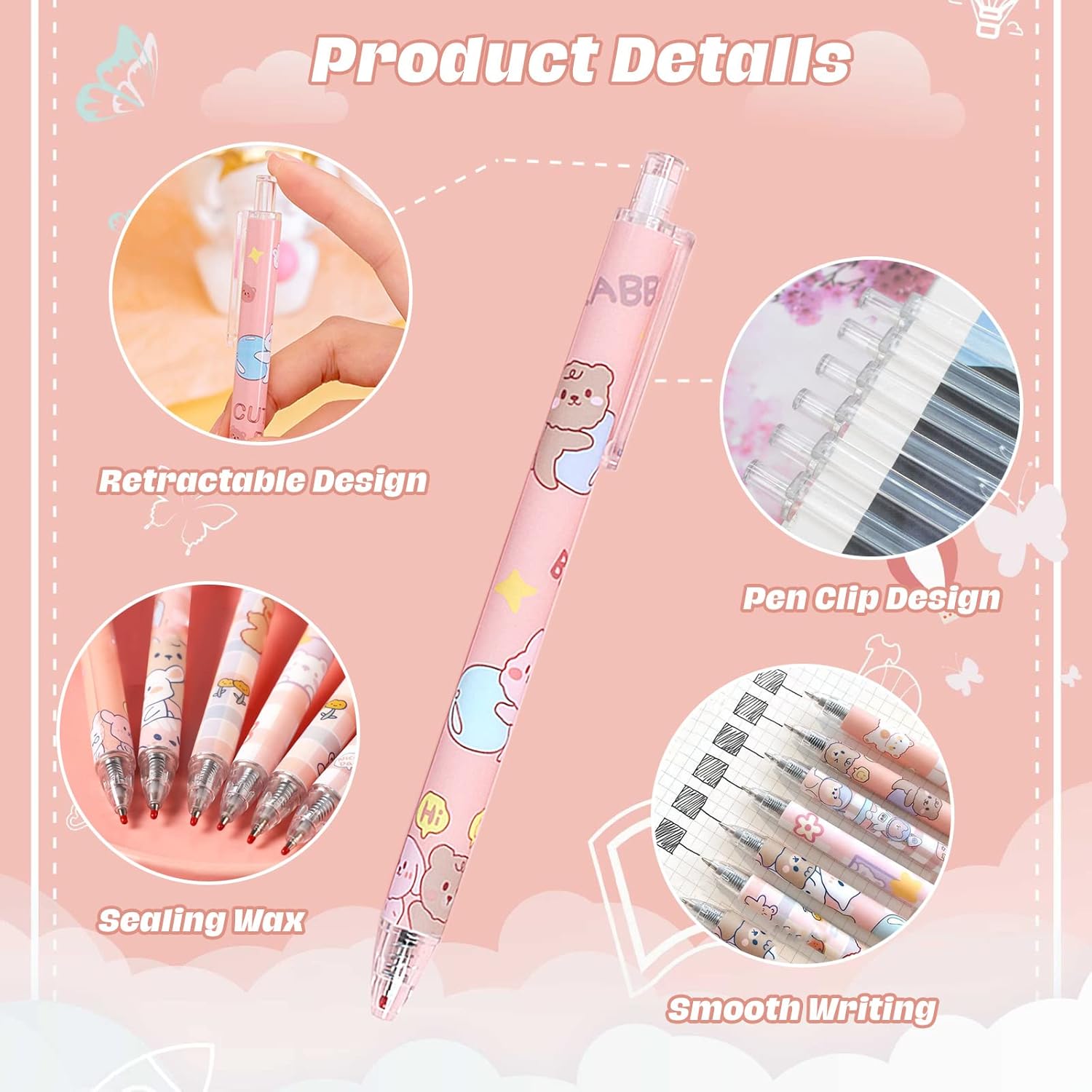 Stylos Gel Kawaii Rétractables - Lot de 6 – Image 3