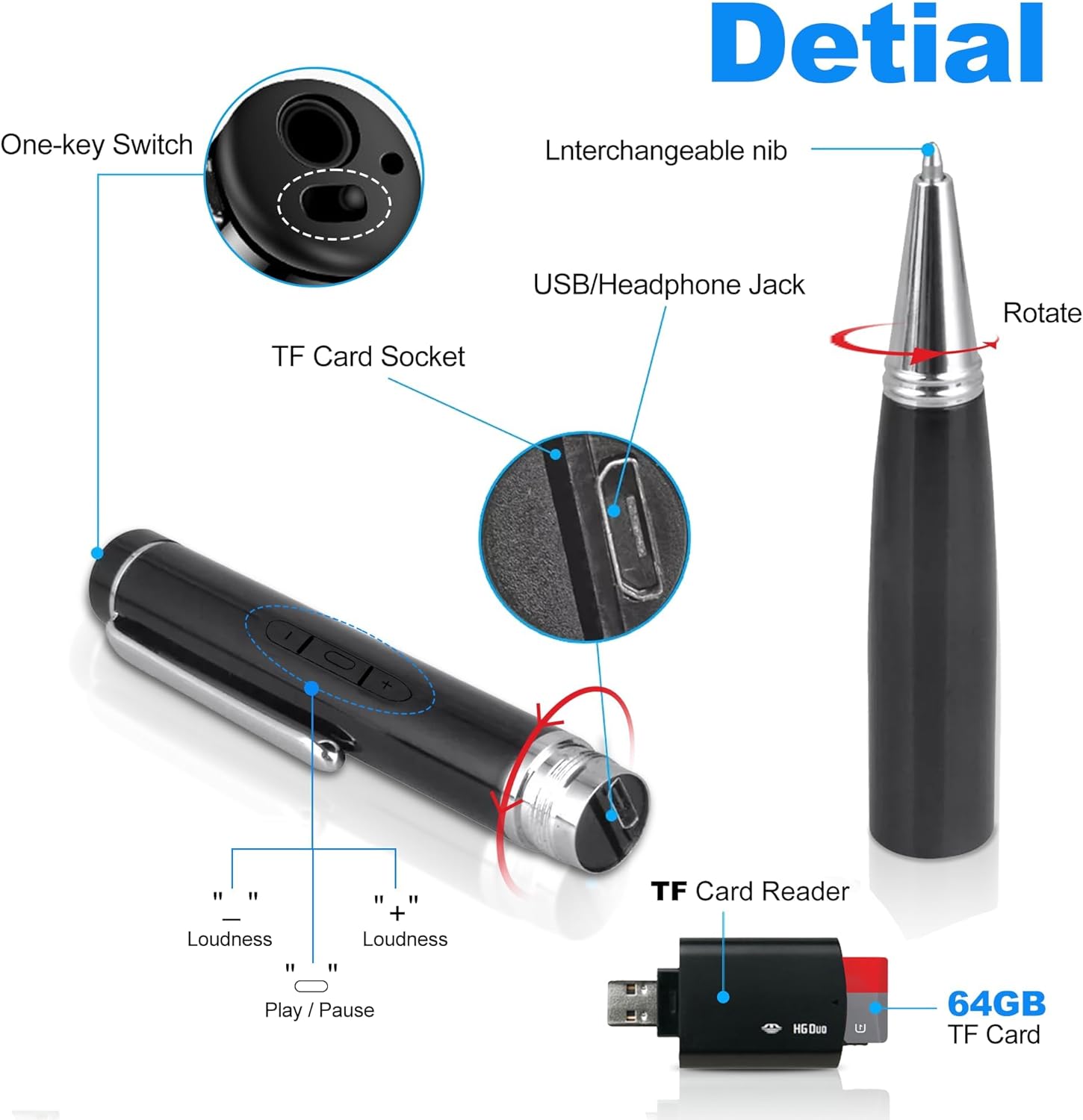 Stylo Enregistreur Vocal AI 64G - Compact et Intelligent – Image 3