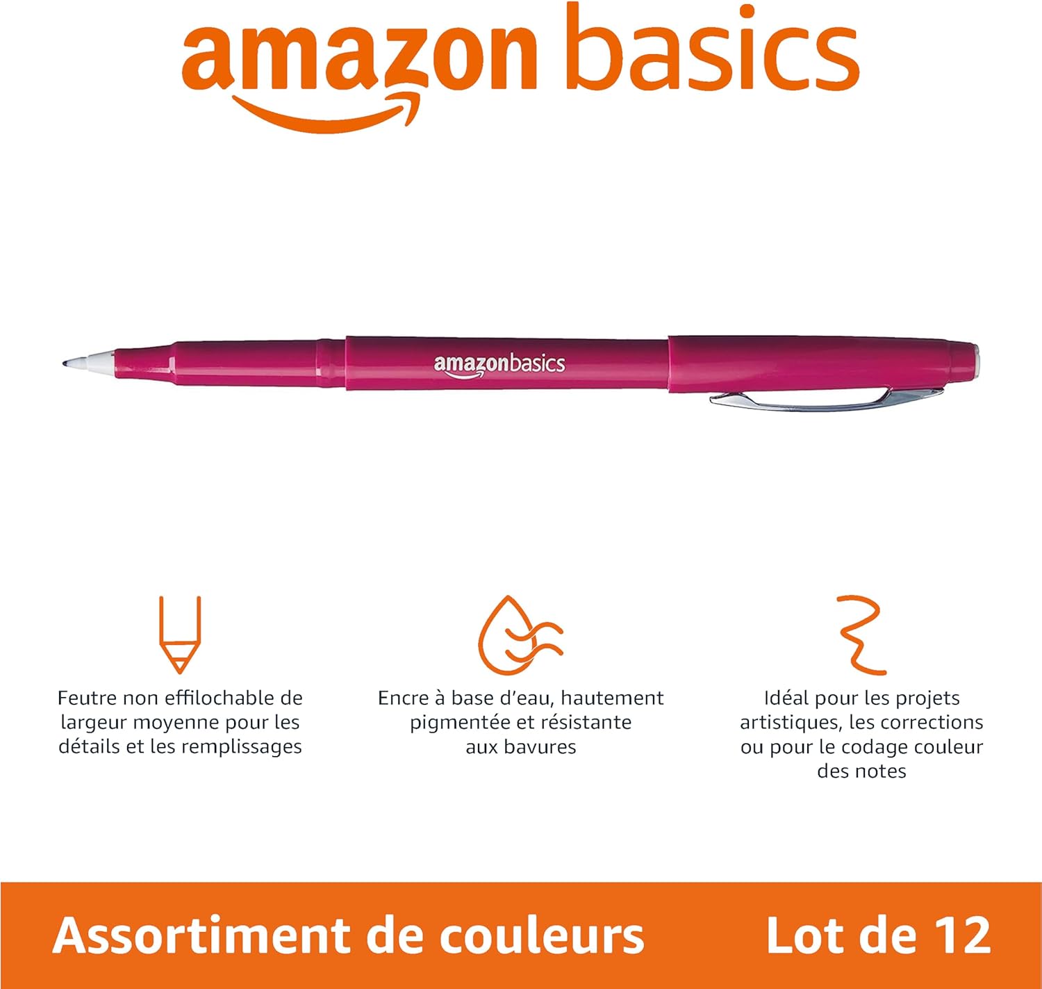 Lot de 12 Marqueurs Feutre Multicolores Amazon Basics – Image 2