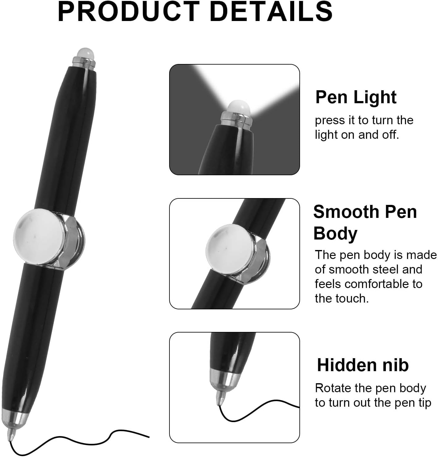 Stylo Fidget Rotatif Métal avec LED – Image 3