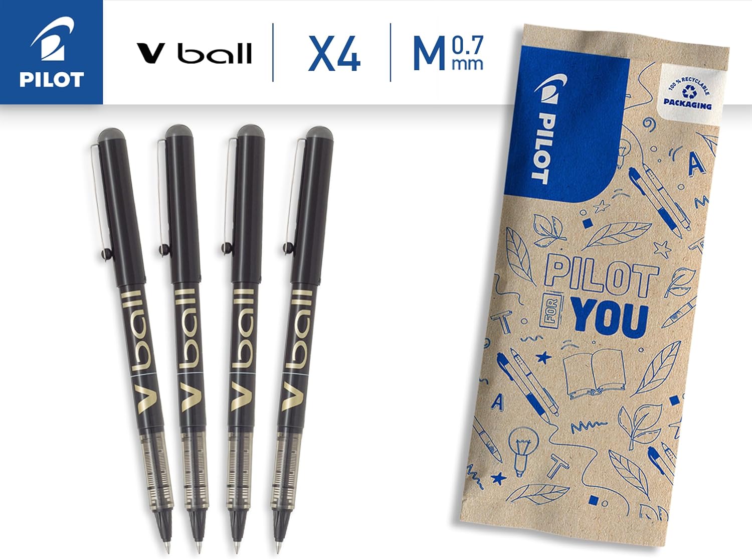 Lot de 4 Stylos Roller V-ball 07 Noir – Image 2