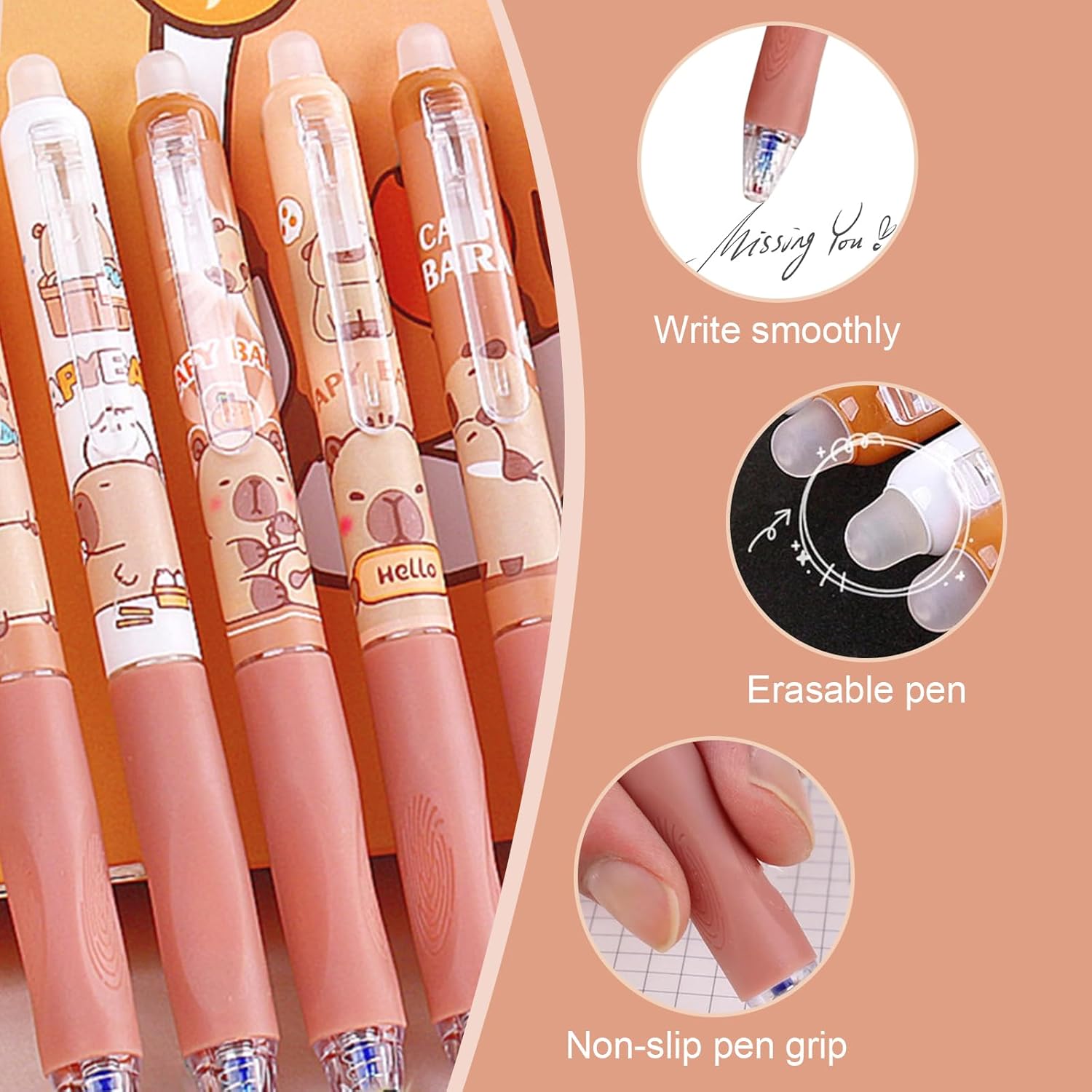 Stylos Gel Kawaii Capybara - Lot de 6 – Image 3