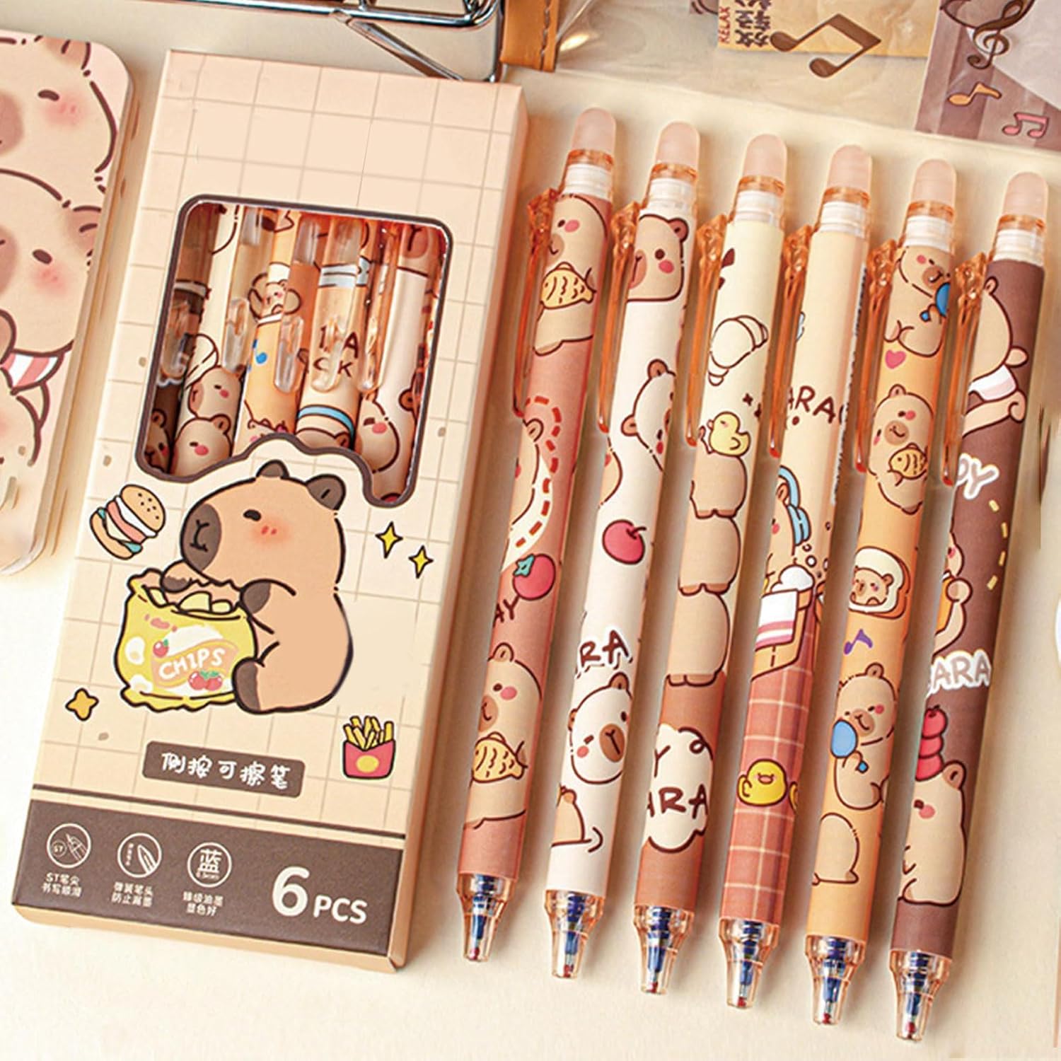 Stylo Capybara Effaçable - 6 Pièces Gel 0,5mm – Image 3