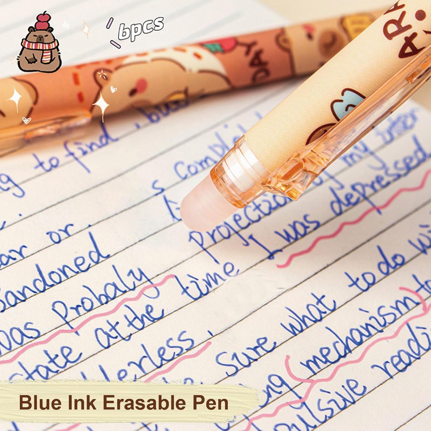 Stylo Capybara Effaçable - 6 Pièces Gel 0,5mm – Image 5