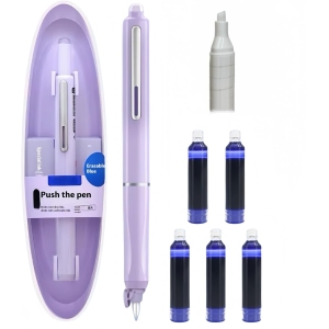 Stylo-Plume Rétractable avec 5 Cartouches Rechargeables